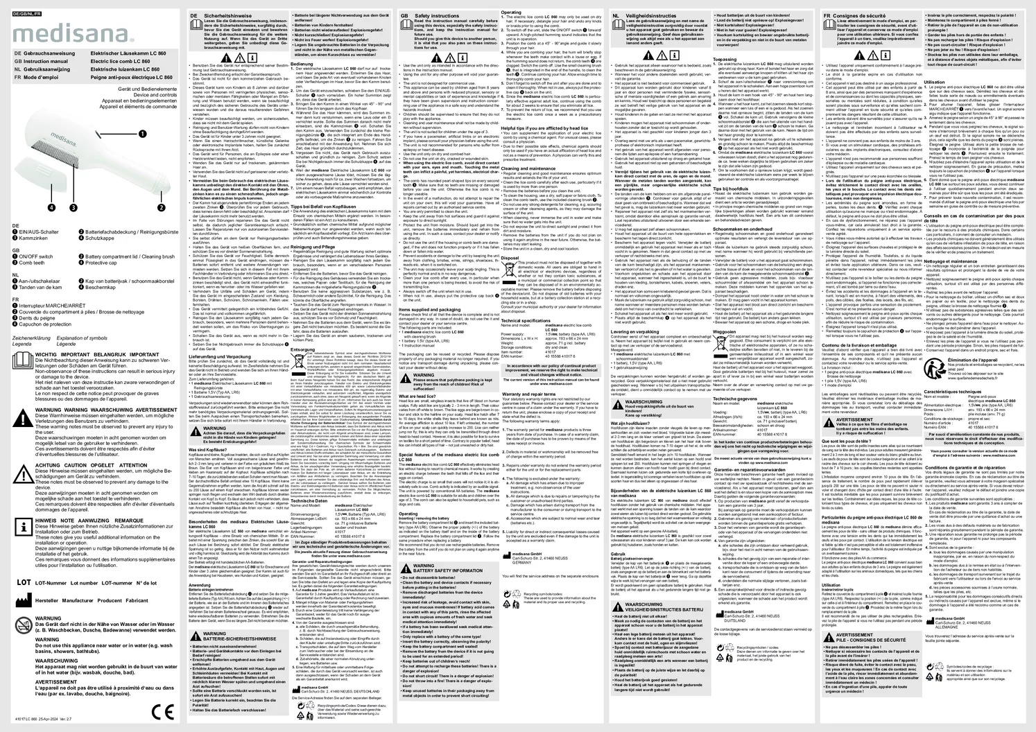 Elektrische Luizenkam LC 860 afbeelding van document #1, gebruiksaanwijzing