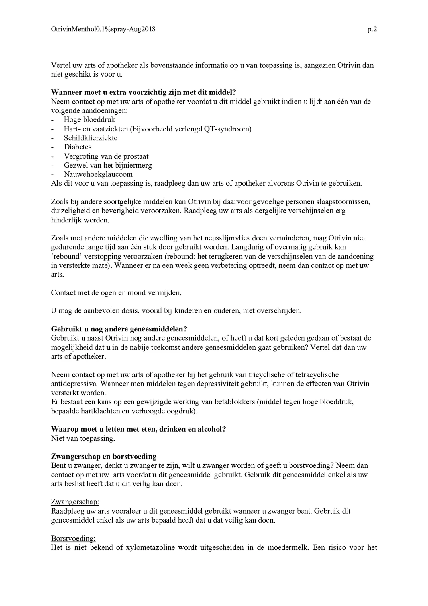 Menthol Xylometazoline HCI 1 mg/ml Neusspray afbeelding van document #2, bijsluiter