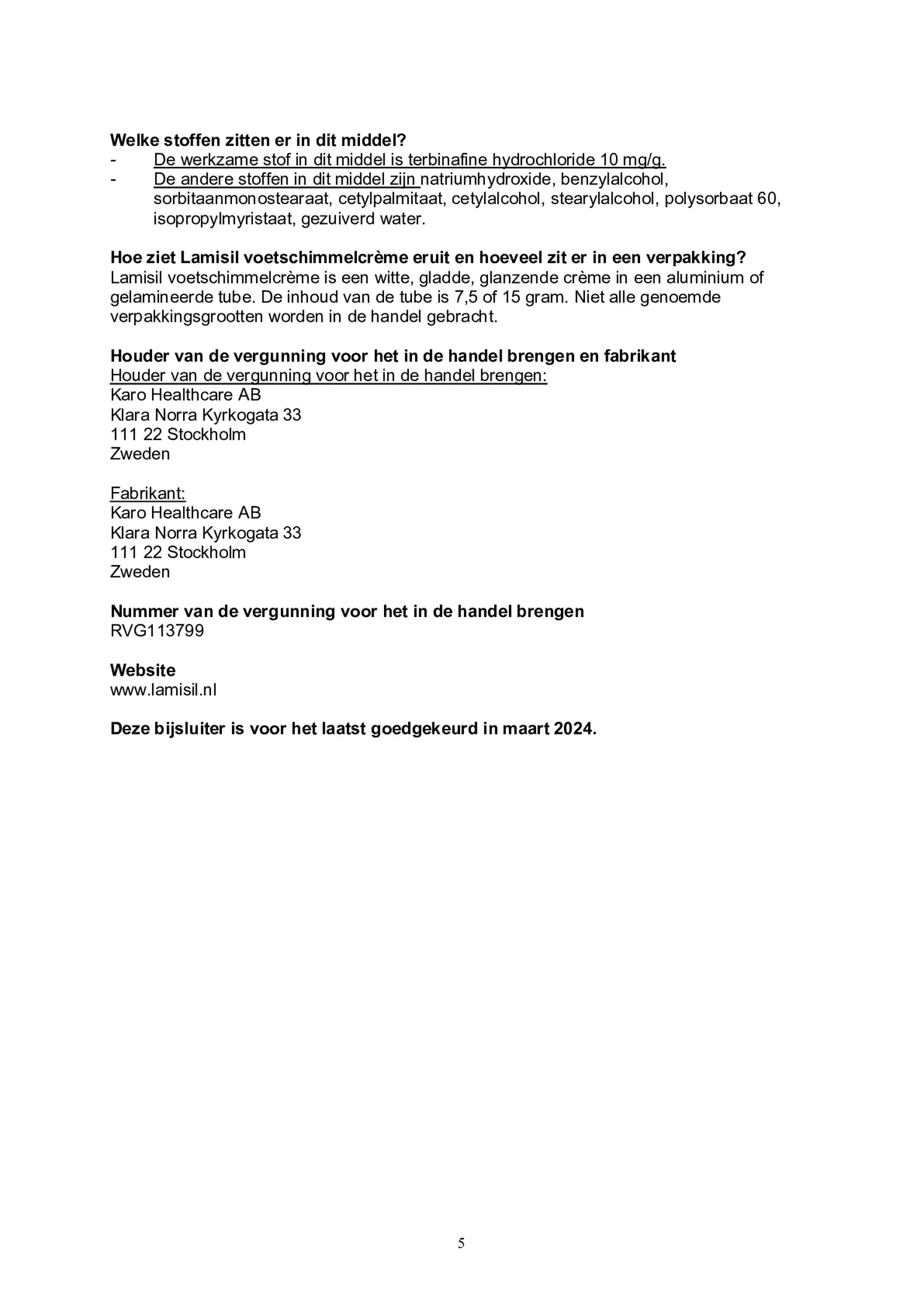 Voetschimmelcrème afbeelding van document #5, bijsluiter