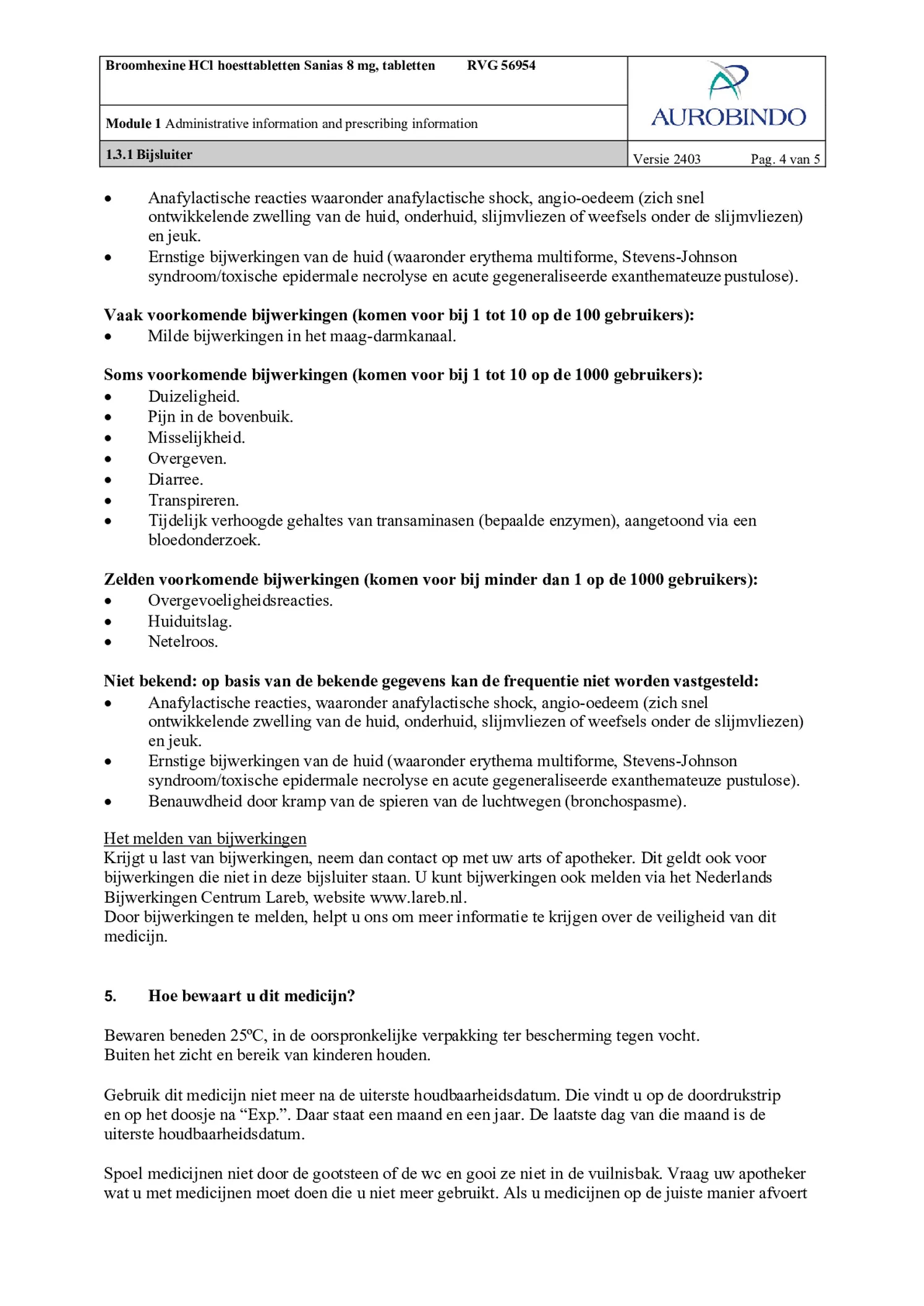 Broomhexine HCI 8 mg Hoesttabletten afbeelding van document #4, bijsluiter