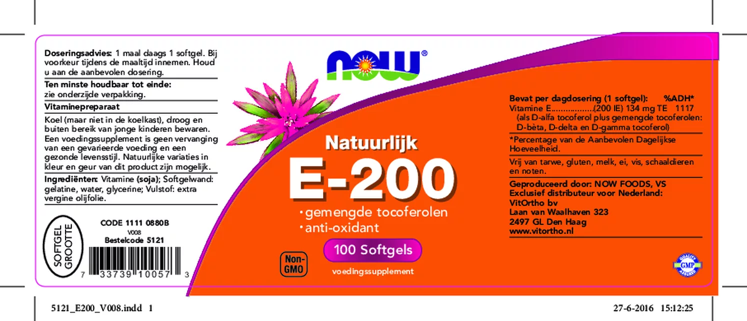 E-200 Gemengde Tocoferolen Softgels afbeelding van document #1, etiket