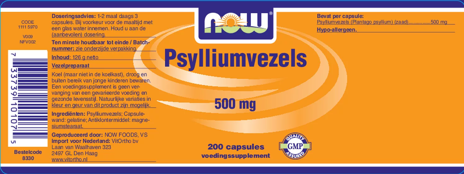 Psylliumvezels 500 MG afbeelding van document #1, etiket