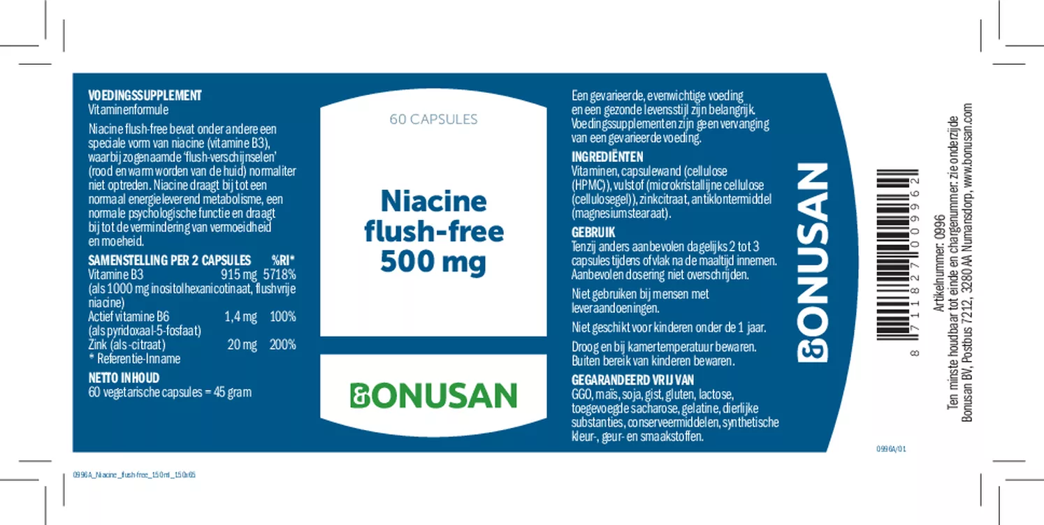 Niacine Flush-free 500 mg Capsules afbeelding van document #1, etiket