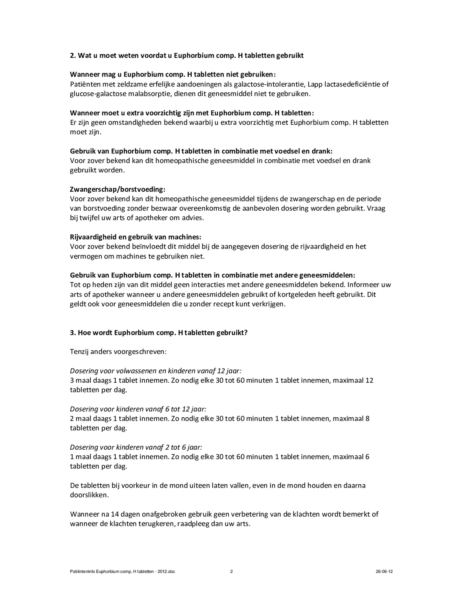 Euphorbium Compositum Tabletten afbeelding van document #2, bijsluiter