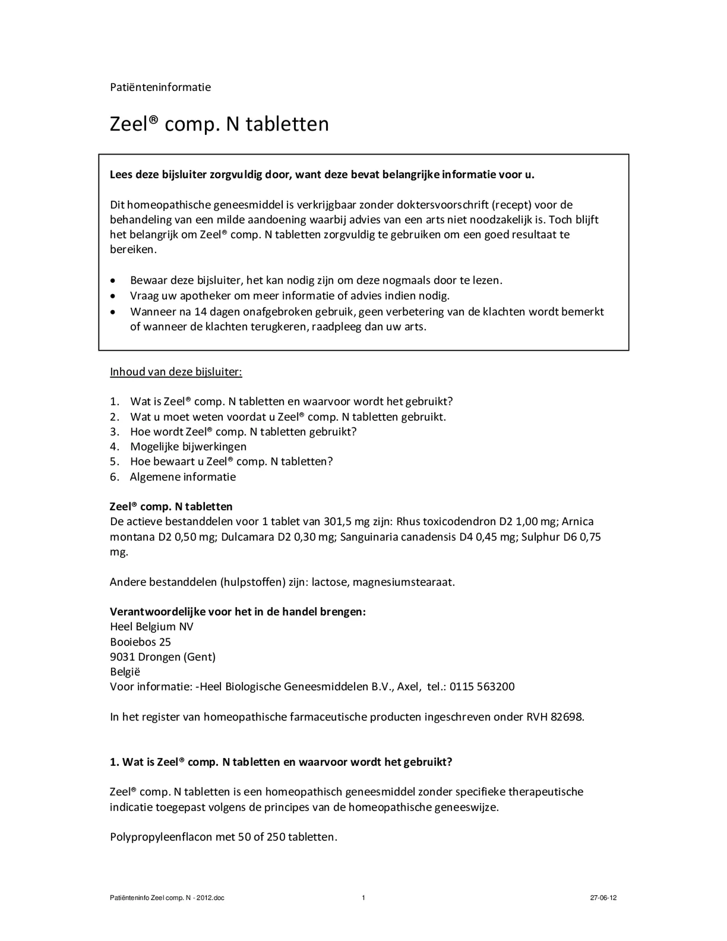 Zeel Compositum N Tabletten afbeelding van document #1, bijsluiter