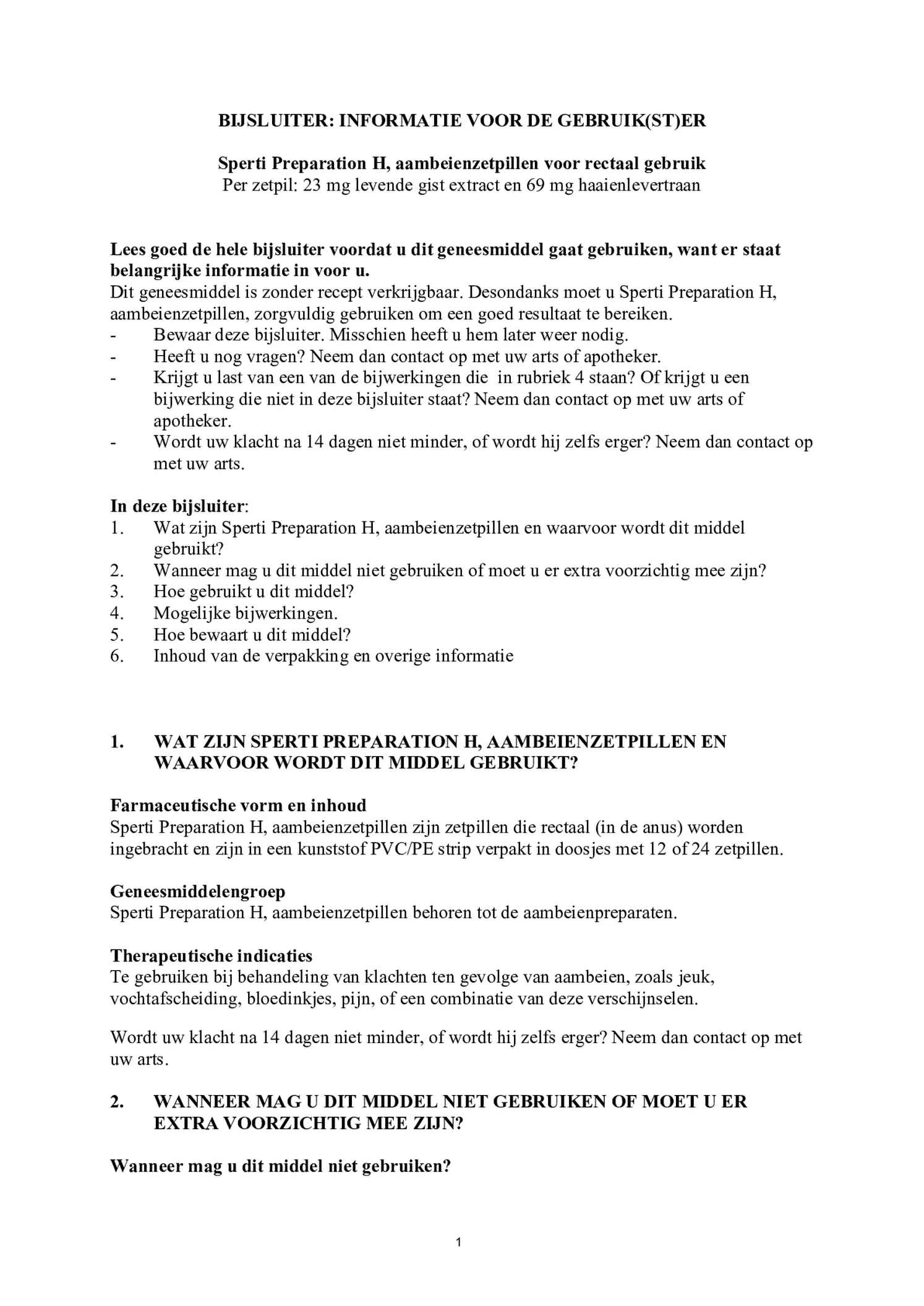 Preparation H Zetpillen afbeelding van document #1, bijsluiter