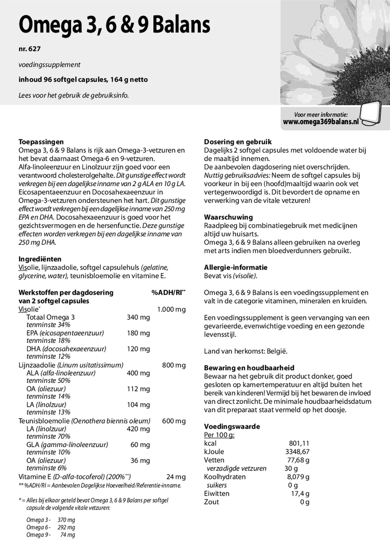 Omega 3, 6 & 9 Balans Softgels afbeelding van document #1, gebruiksaanwijzing