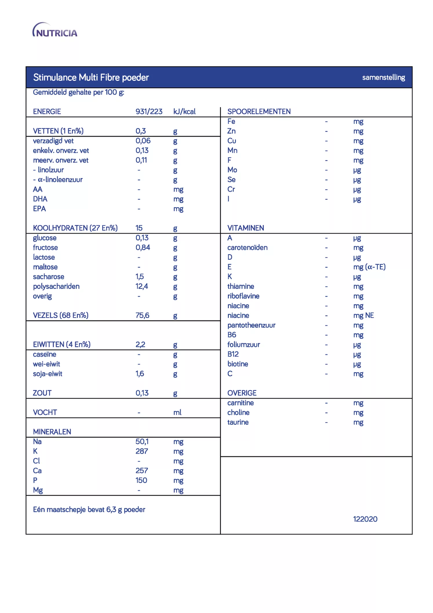 Stimulance Multi Fibre Poeder afbeelding van document #1, informatiefolder