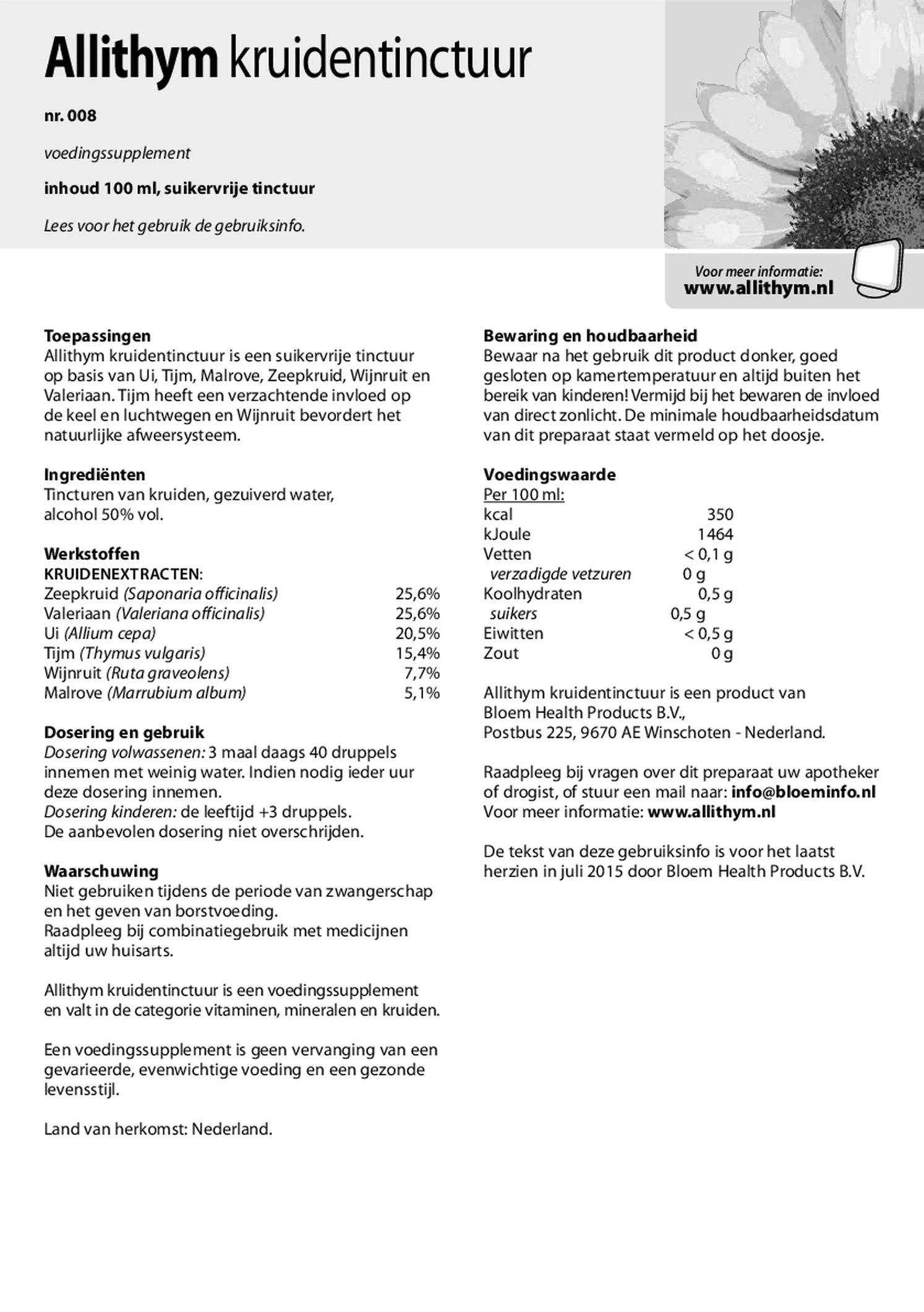 Allithym Druppels afbeelding van document #1, gebruiksaanwijzing