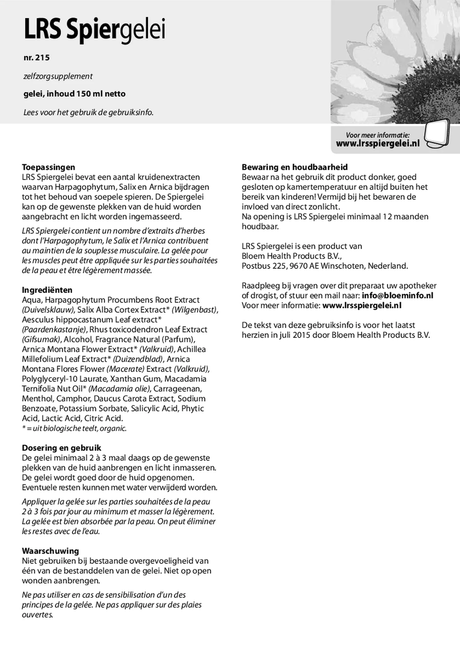 LRS Spiergelei afbeelding van document #1, gebruiksaanwijzing