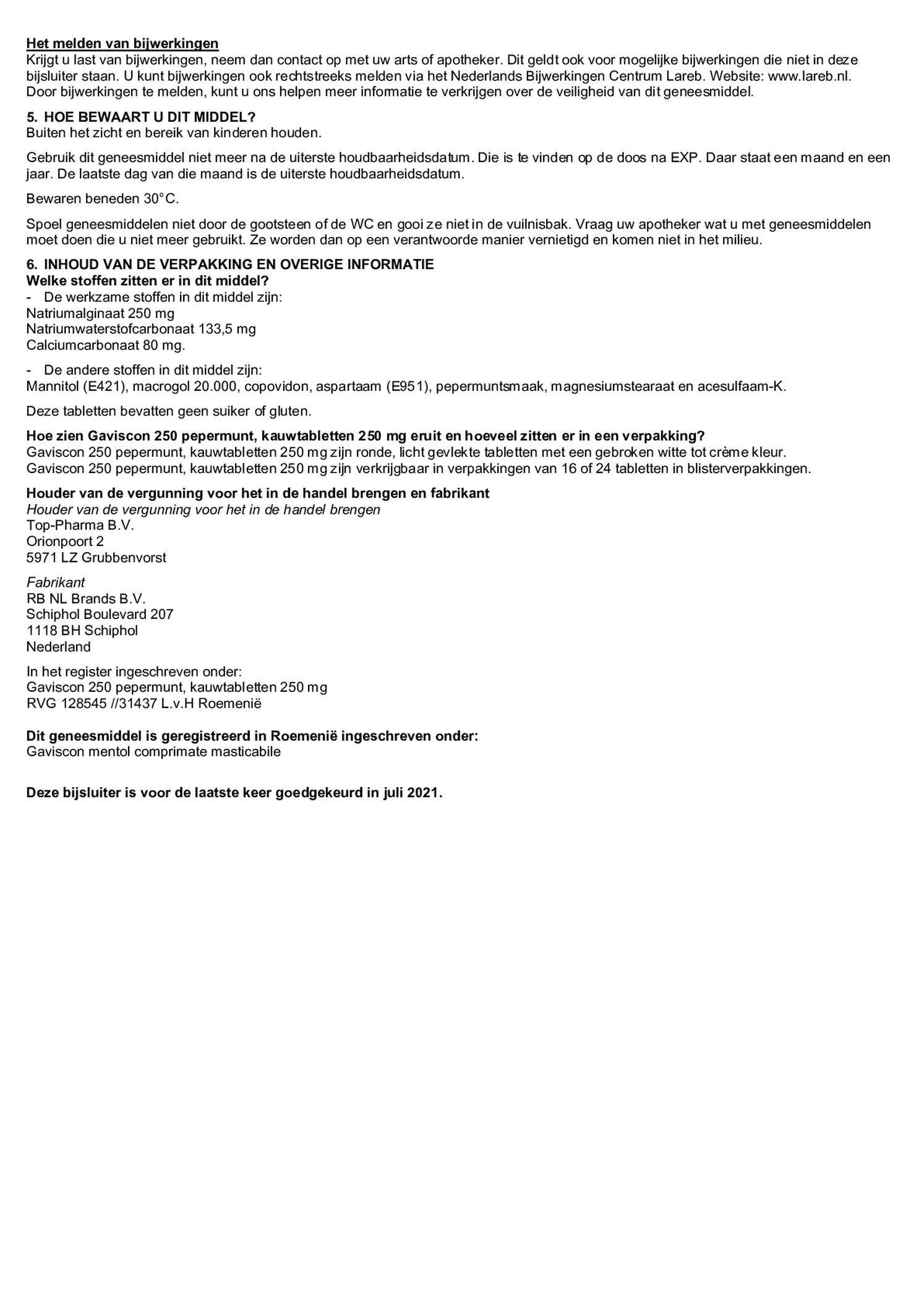 250 Pepermunt Kauwtabletten afbeelding van document #2, bijsluiter