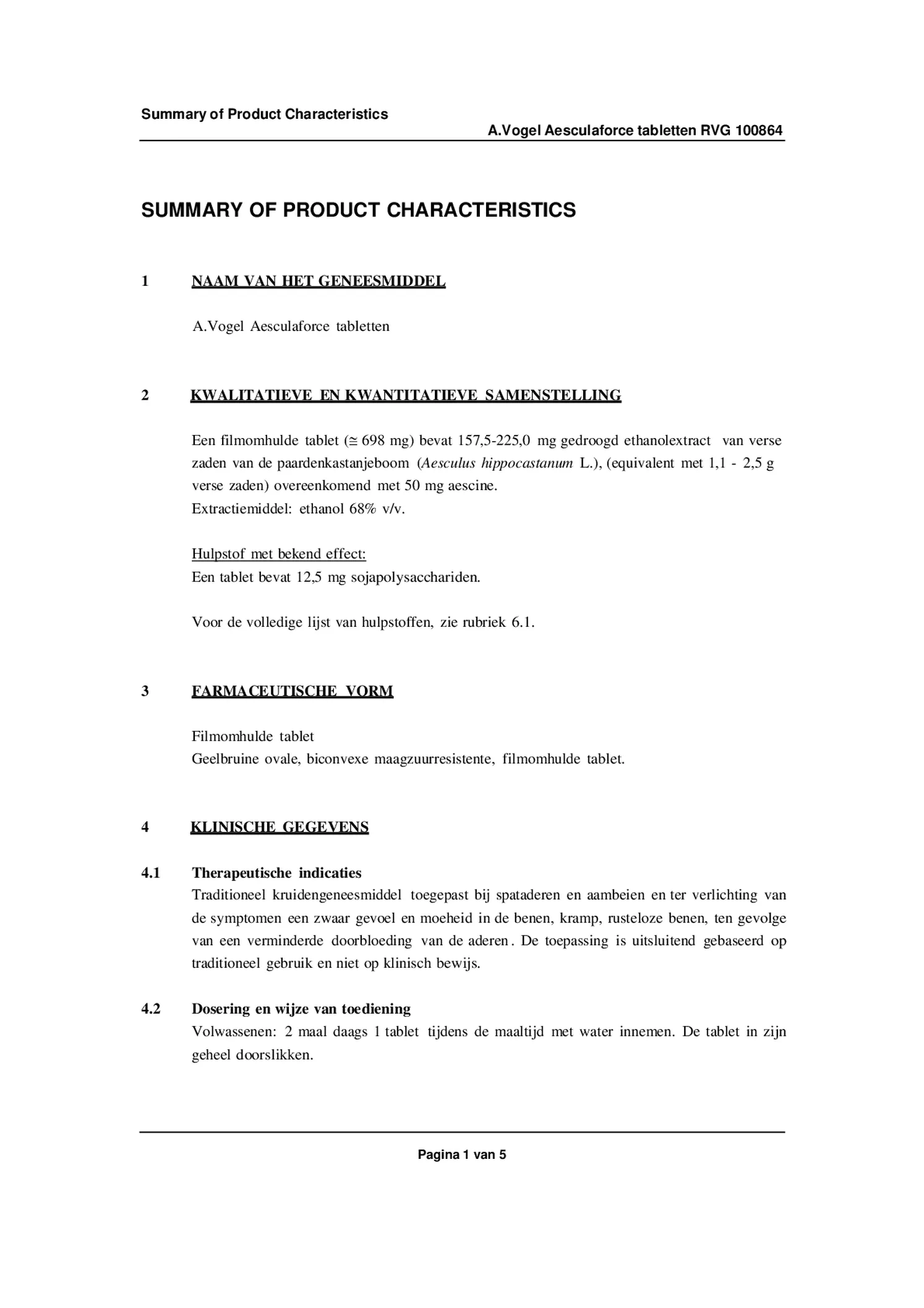 Aesculaforce Tabletten afbeelding van document #1, bijsluiter