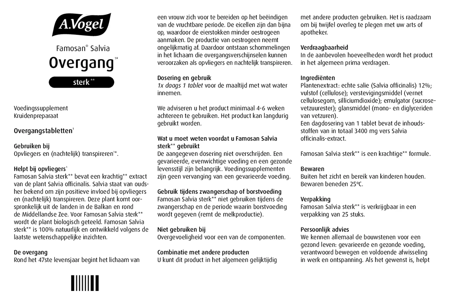 Famosan Salvia Overgang Sterk** Tabletten Multiverpakking afbeelding van document #1, gebruiksaanwijzing