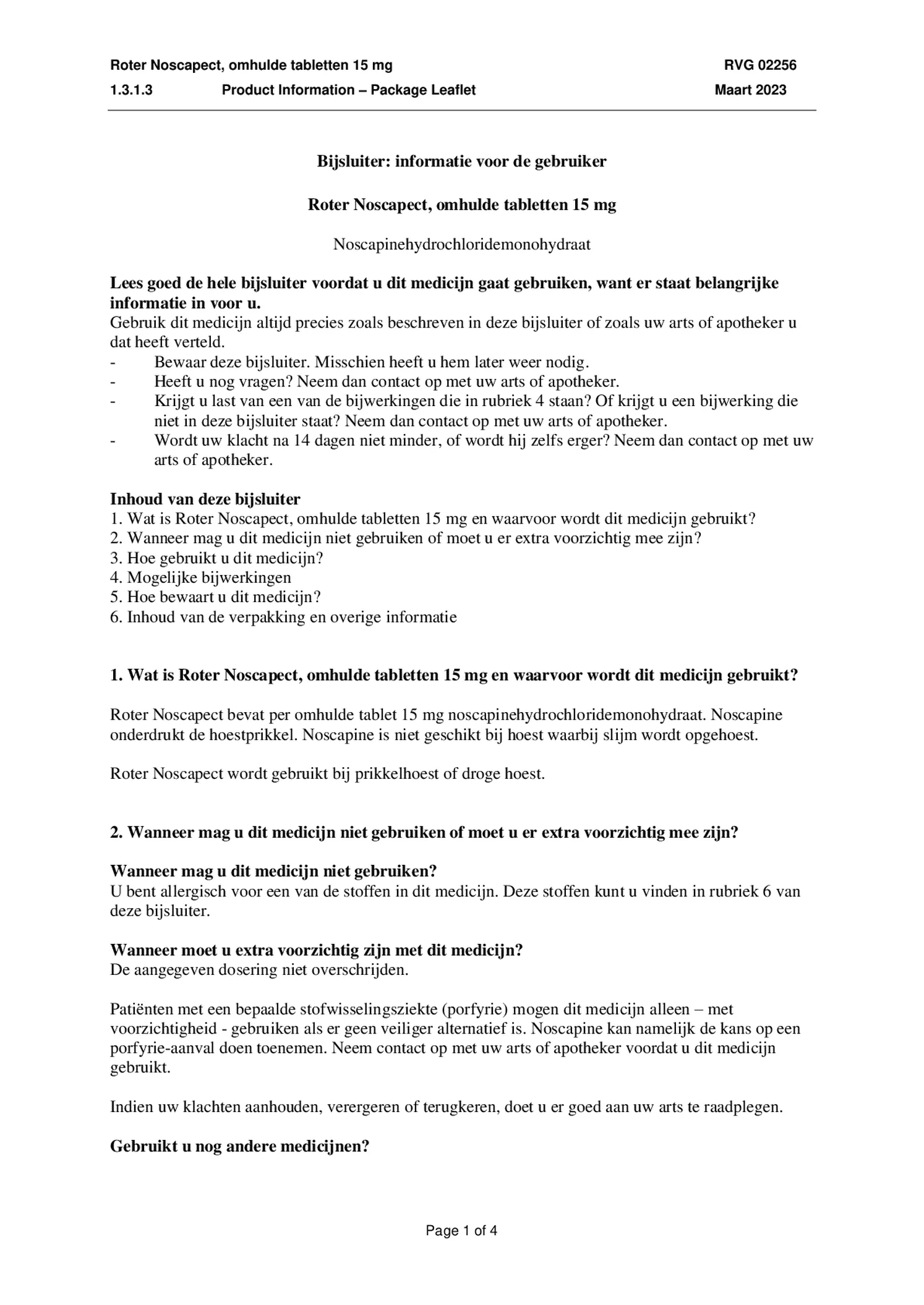 Noscapect 15mg Tabletten afbeelding van document #1, bijsluiter