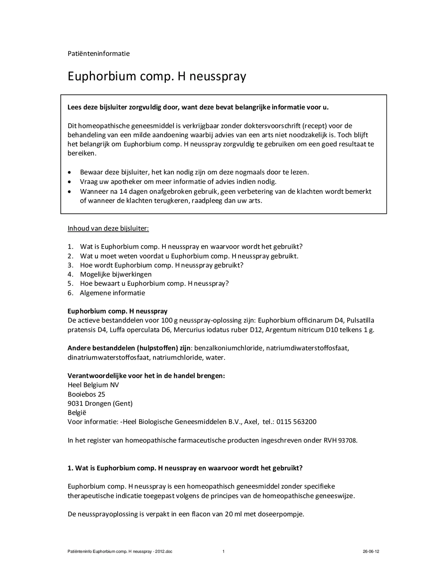 Euphorbium Neusspray afbeelding van document #1, bijsluiter