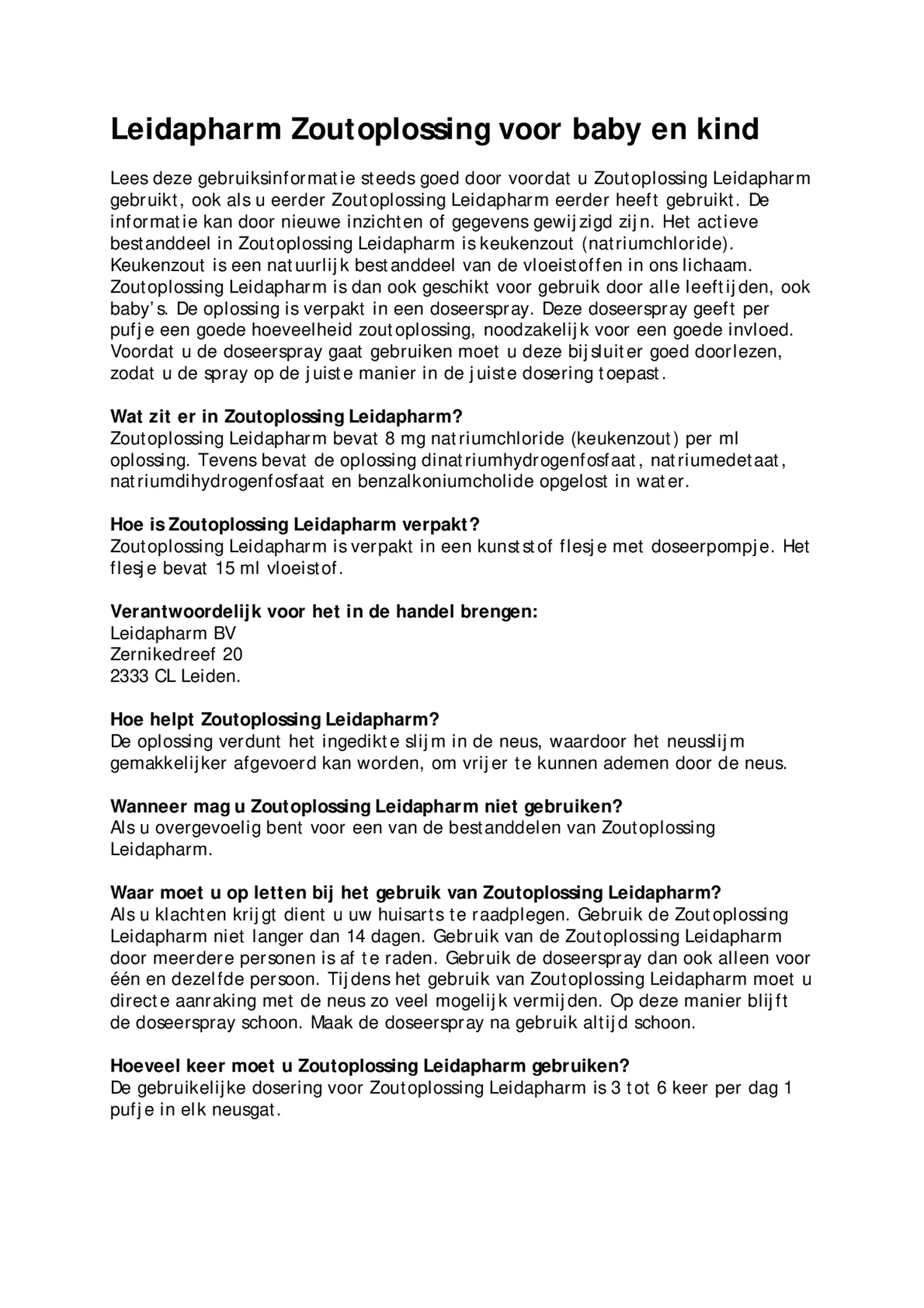 Zoutoplossing Voor Baby En Kind afbeelding van document #1, gebruiksaanwijzing