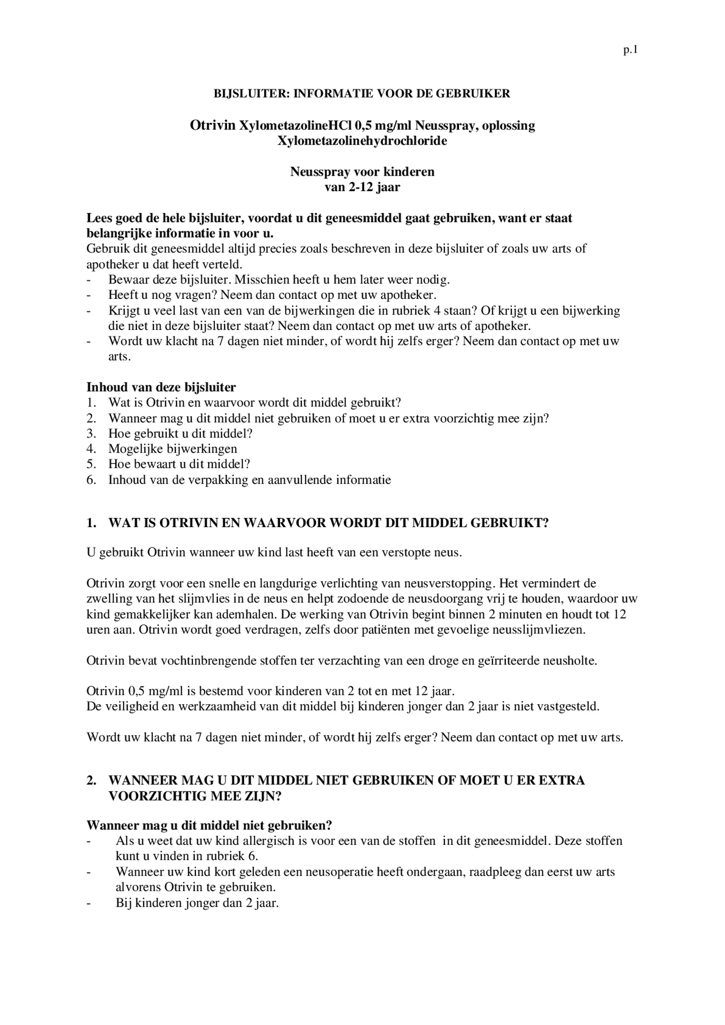 Xylometazoline HCI 0,5 mg/ml Kinder Neusspray bij een verstopte neus afbeelding van document #1, bijsluiter