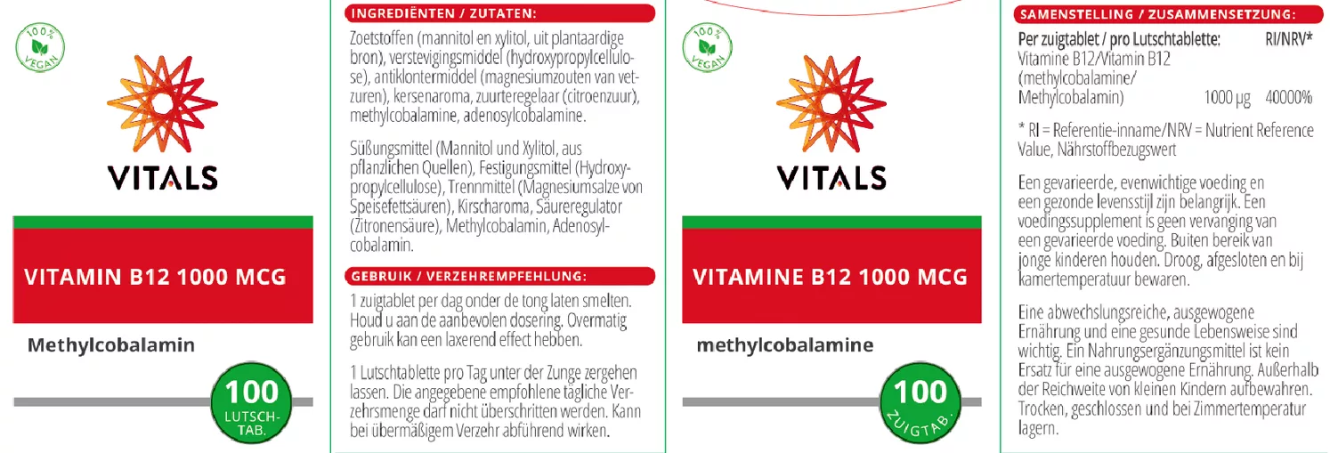 Vitamine B12 1000mcg Zuigtabletten afbeelding van document #1, etiket