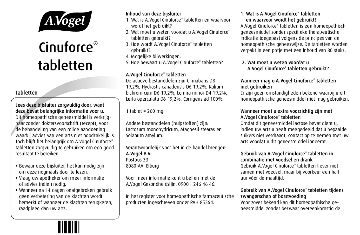 Cinuforce Tabletten afbeelding van document #1, bijsluiter