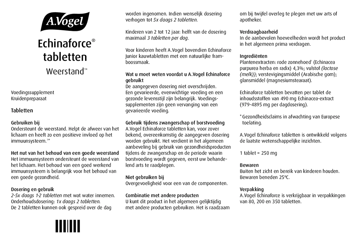 Echinaforce Tabletten afbeelding van document #1, gebruiksaanwijzing