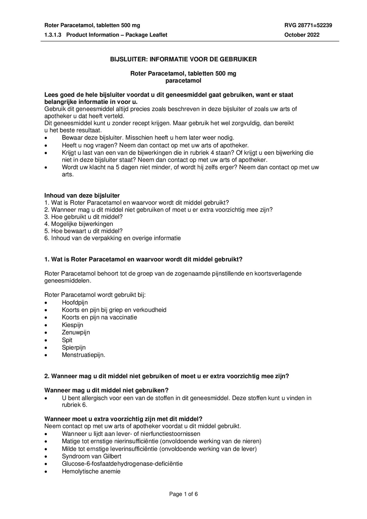 Paracetamol Tabletten 500mg afbeelding van document #1, bijsluiter