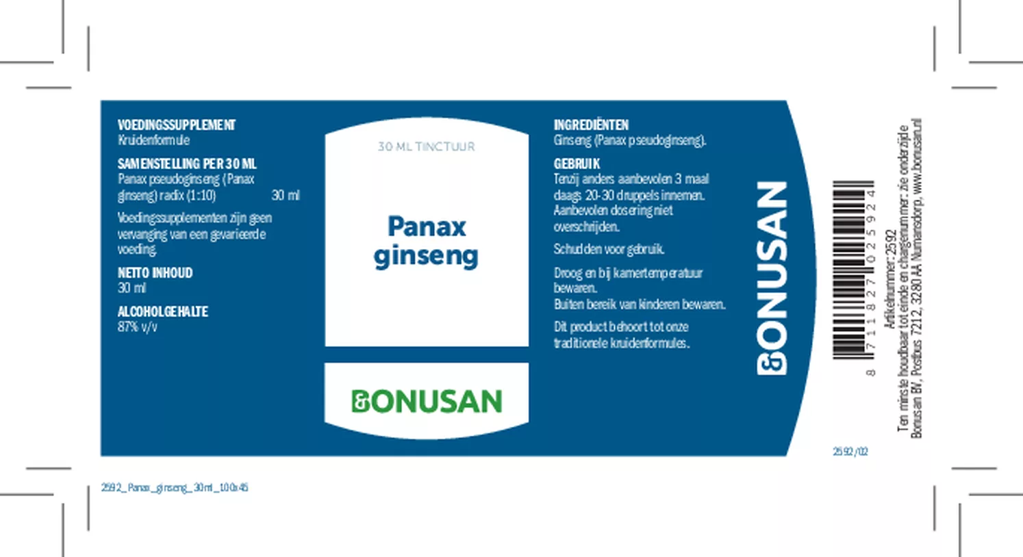 Panax Ginseng Tinctuur afbeelding van document #1, etiket