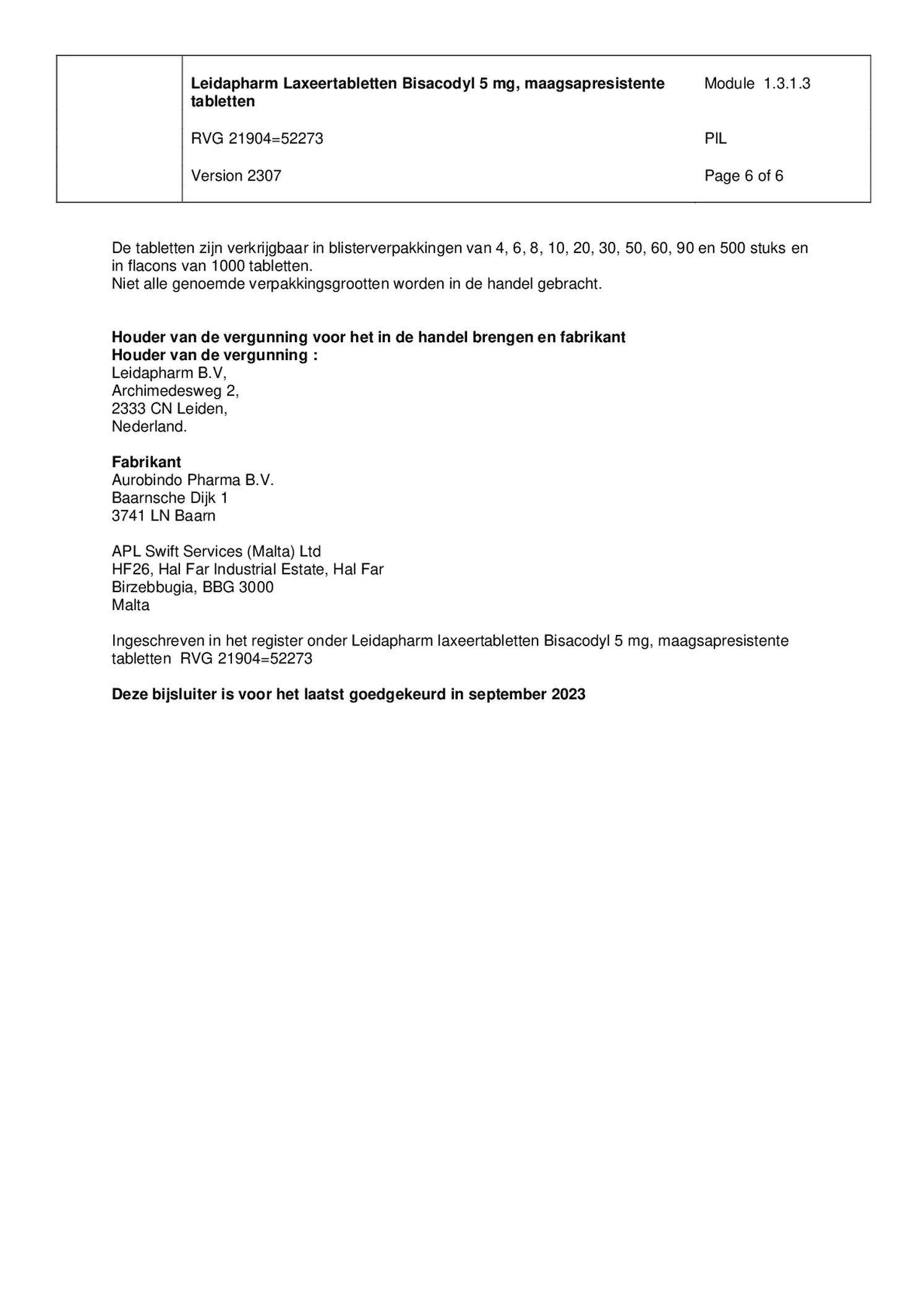 Bisacodyl Laxeer 5mg afbeelding van document #6, bijsluiter