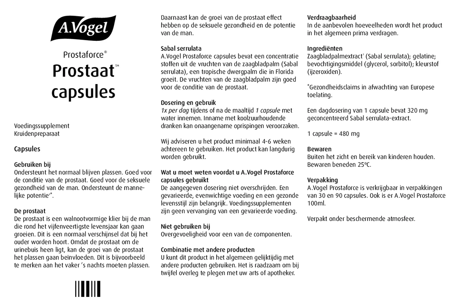 Prostaforce Prostaat Capsules afbeelding van document #1, gebruiksaanwijzing