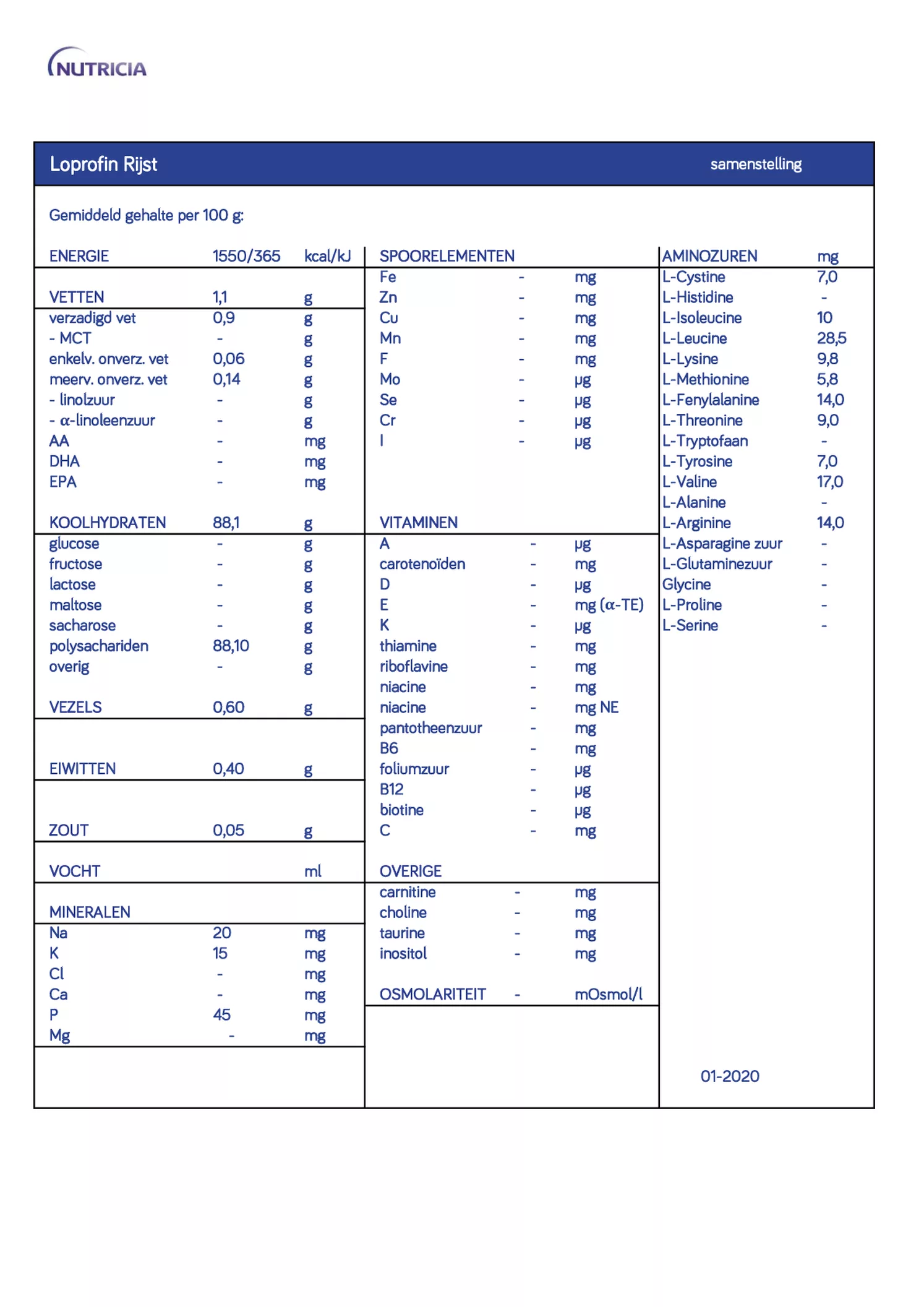 Loprofin Eiwitbeperkte Rijst afbeelding van document #1, informatiefolder