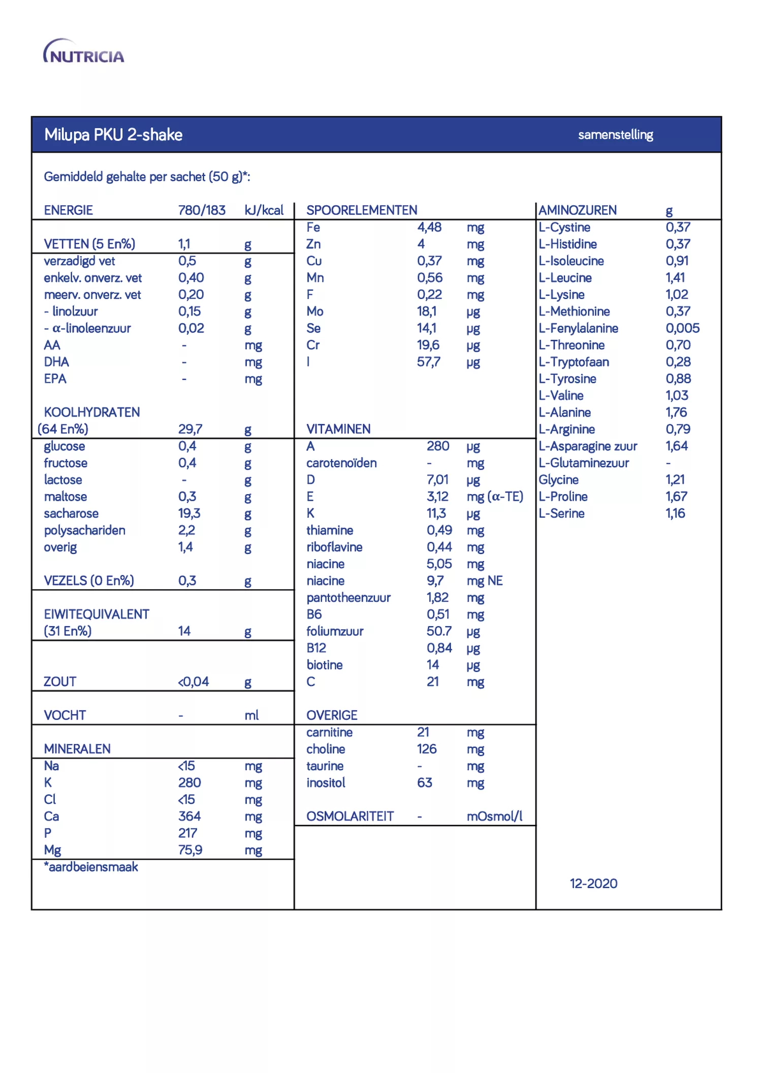 Milupa PKU-2 Shake Aardbei afbeelding van document #1, informatiefolder