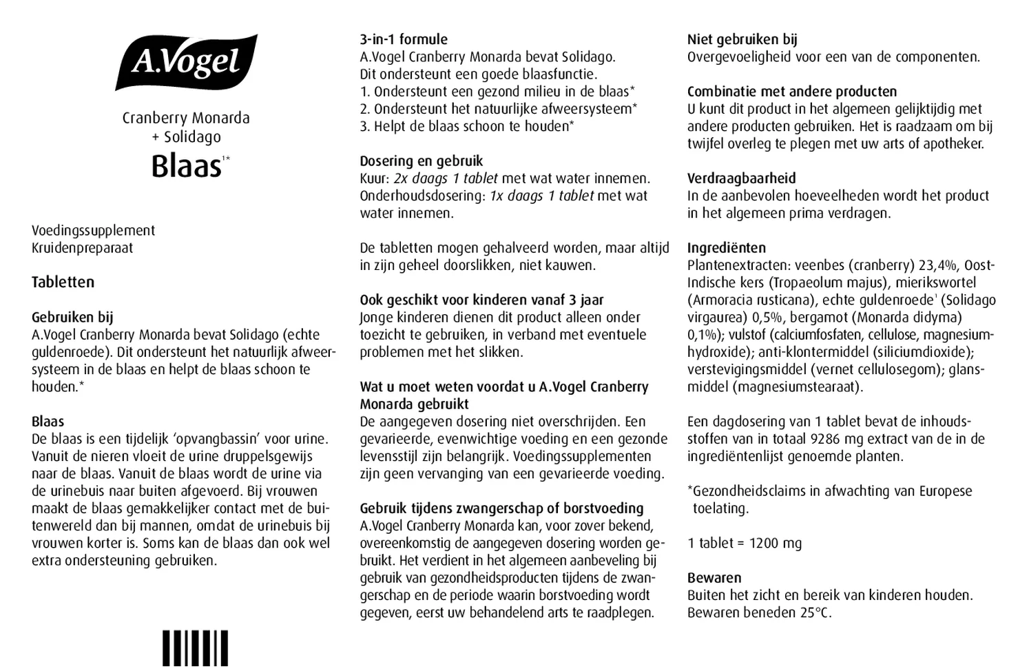 Cranberry Monarda Tabletten afbeelding van document #1, bijsluiter