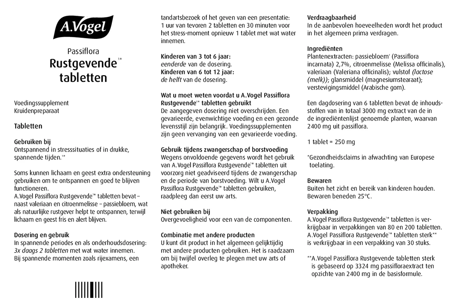 Passiflora Rustgevende* Tabletten afbeelding van document #1, gebruiksaanwijzing