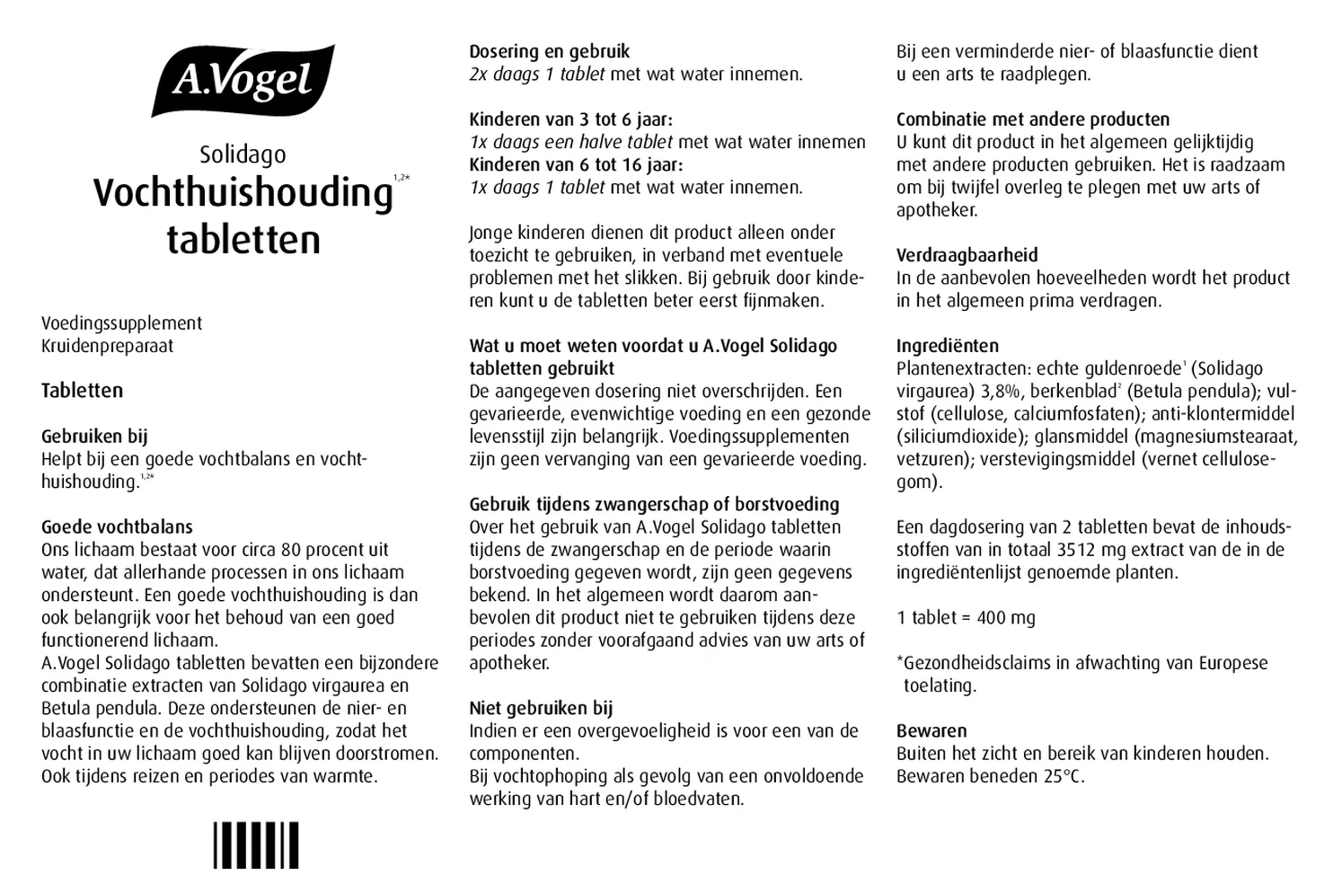 Solidago Vochthuishouding Tabletten afbeelding van document #1, gebruiksaanwijzing