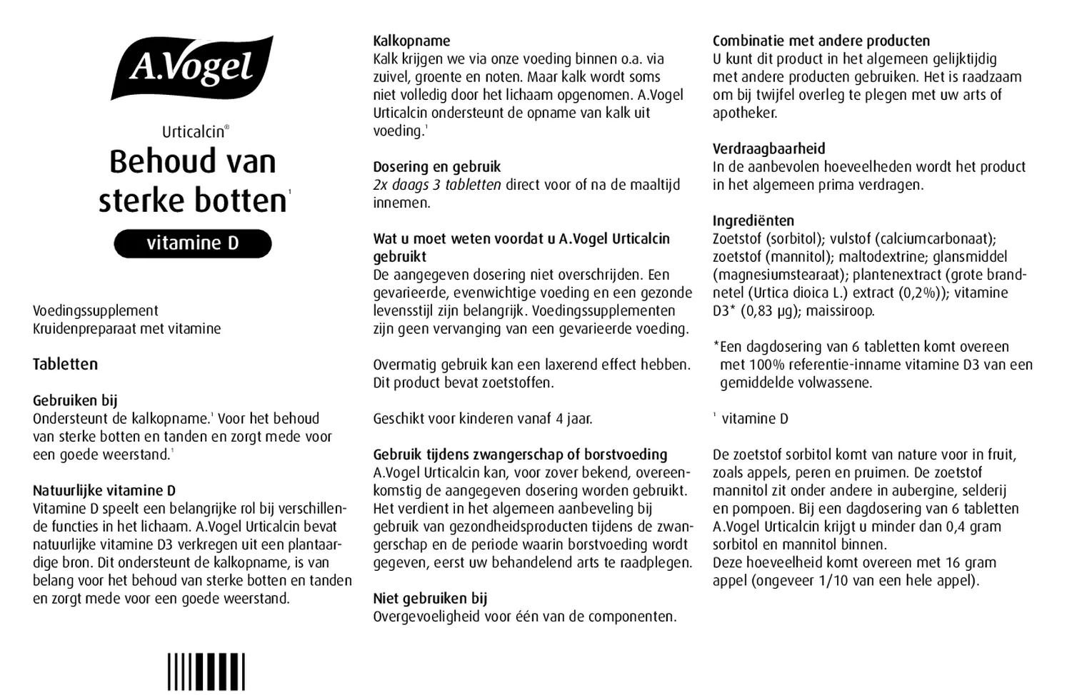 Urticalcin Tabletten afbeelding van document #1, gebruiksaanwijzing