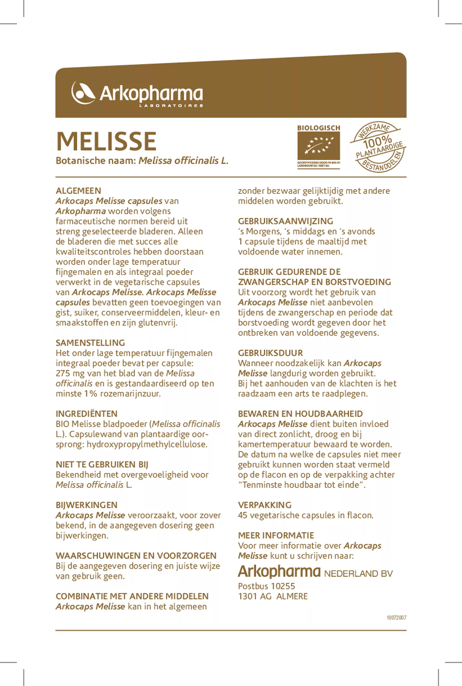 Melisse Capsules afbeelding van document #3, gebruiksaanwijzing