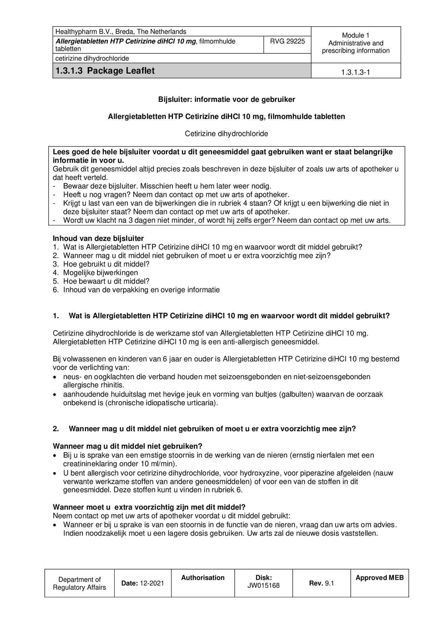 Cetirizine Tabletten afbeelding van document #1, bijsluiter