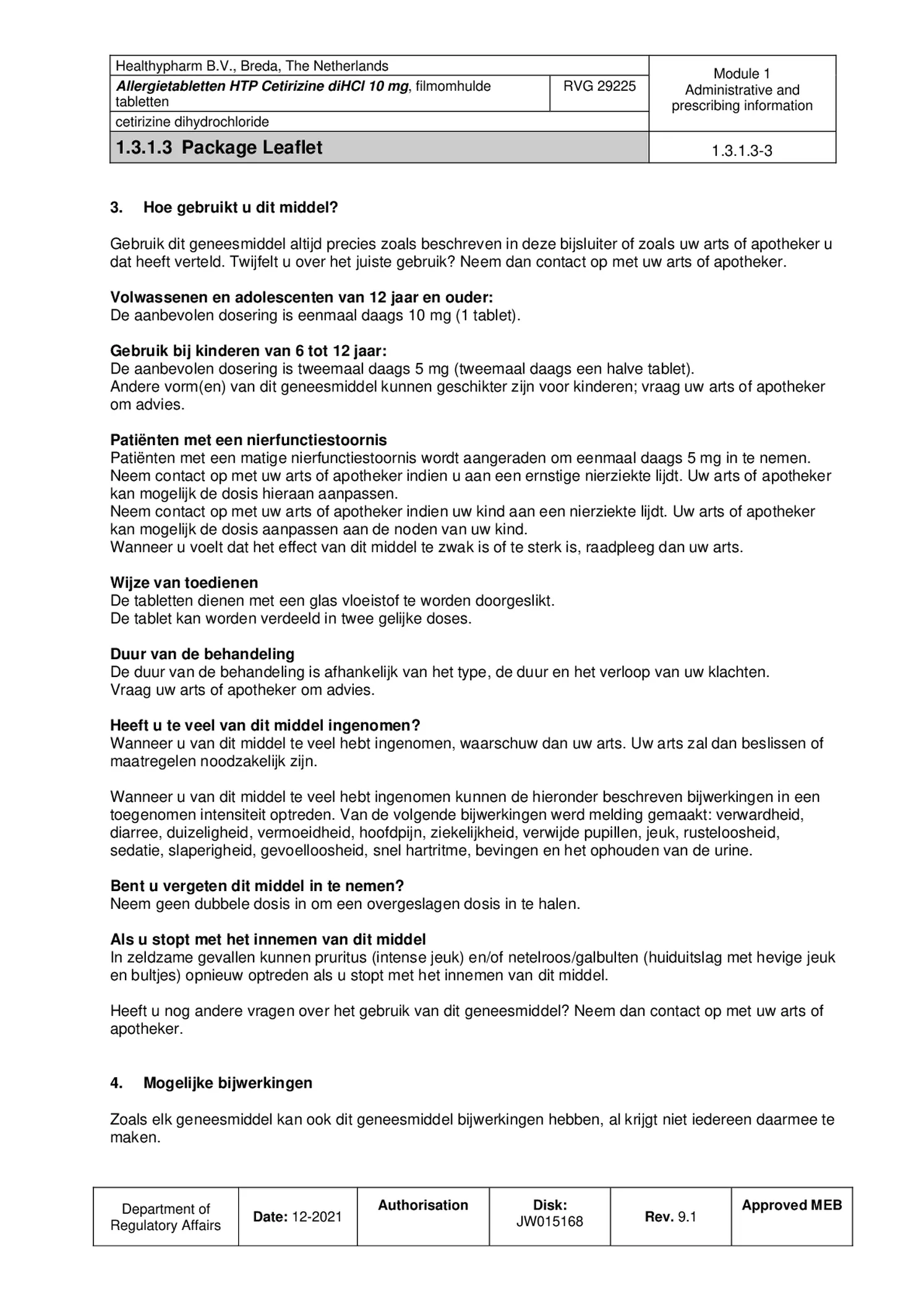 Cetirizine Tabletten afbeelding van document #3, bijsluiter