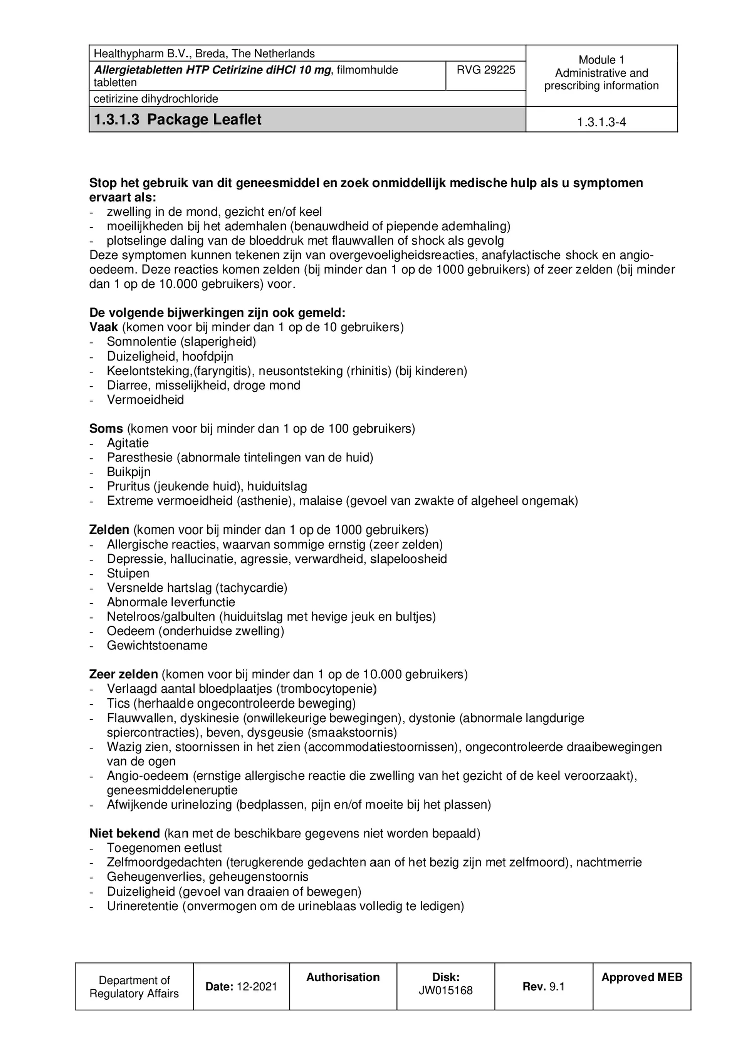 Cetirizine Tabletten afbeelding van document #4, bijsluiter