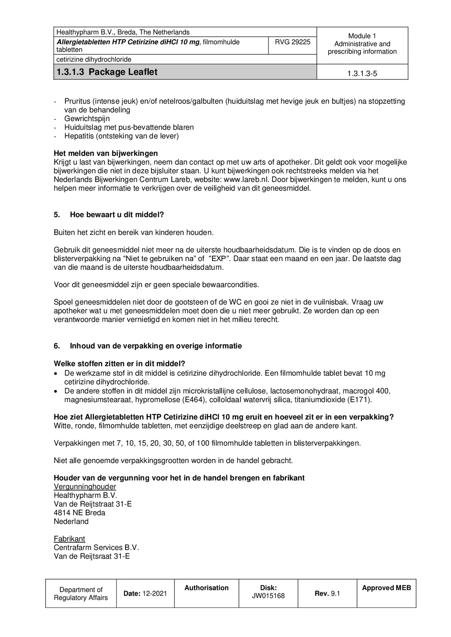 Cetirizine Tabletten afbeelding van document #5, bijsluiter