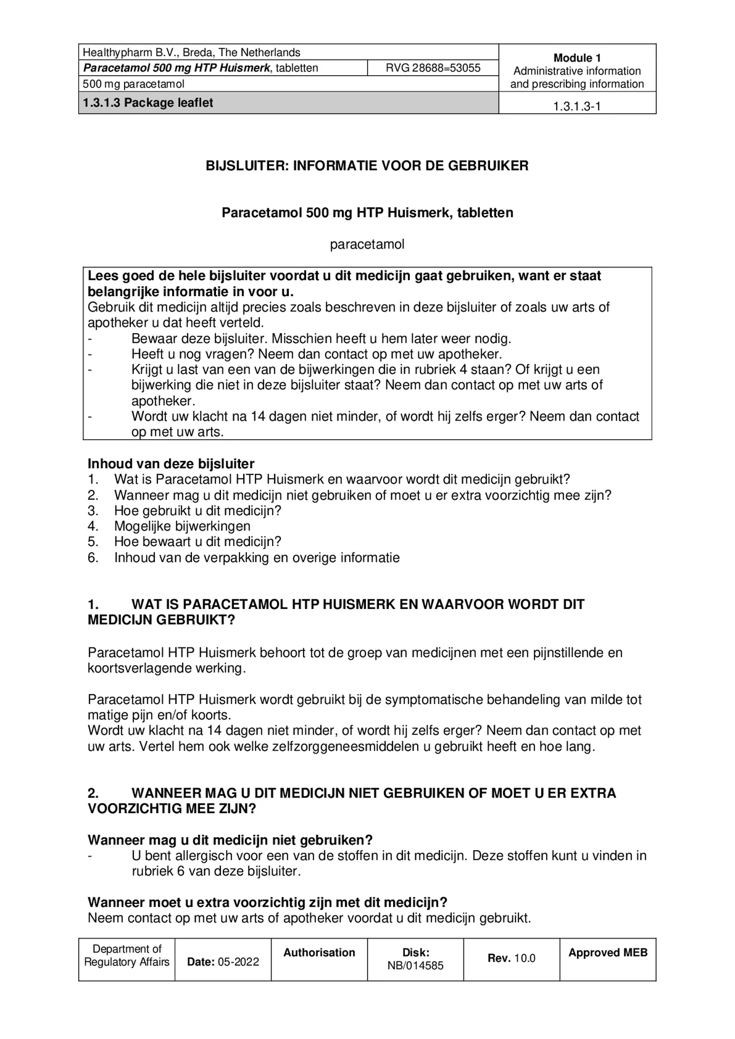 Paracetamol 500mg Tabletten afbeelding van document #1, bijsluiter