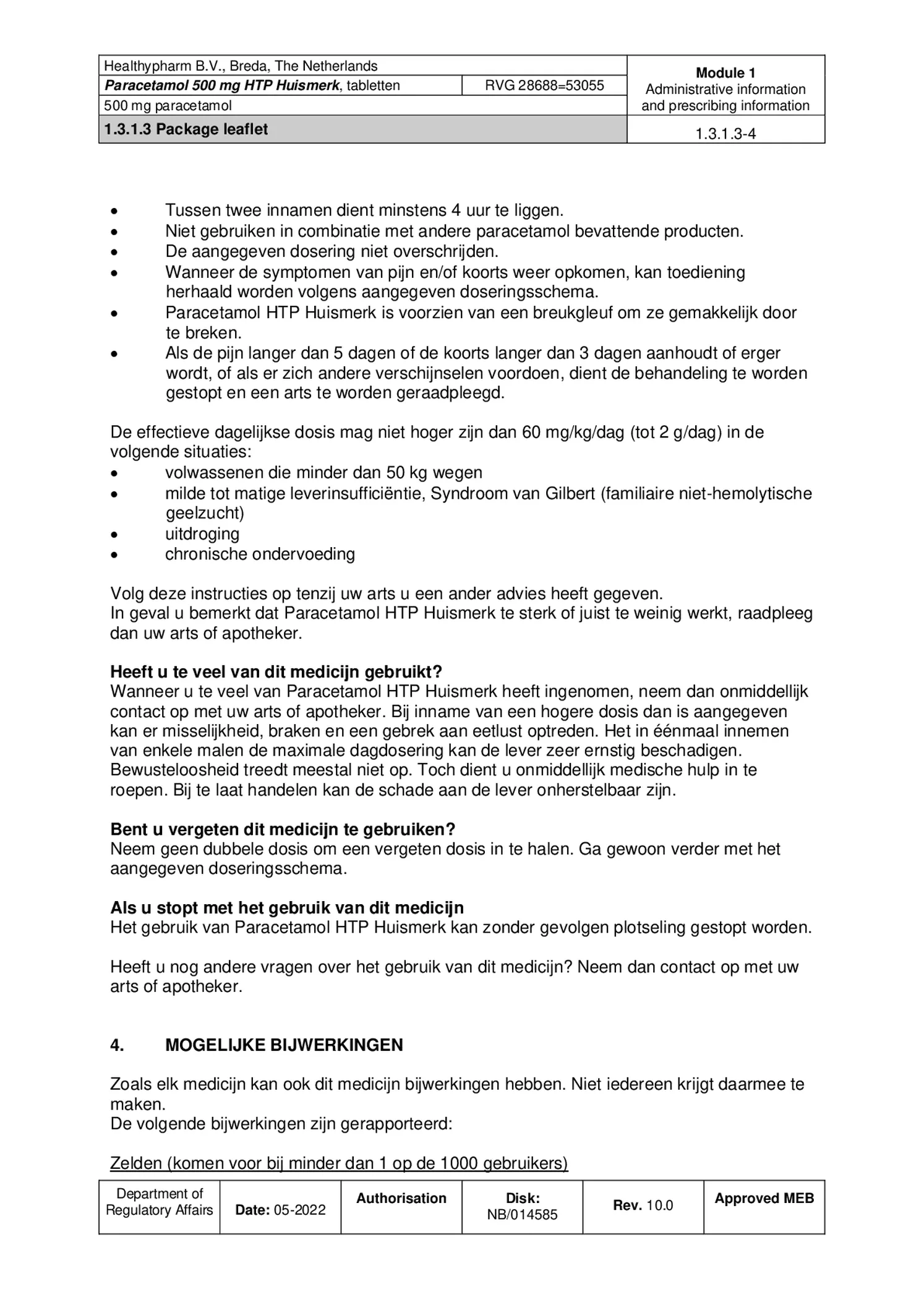 Paracetamol 500mg Tabletten afbeelding van document #4, bijsluiter