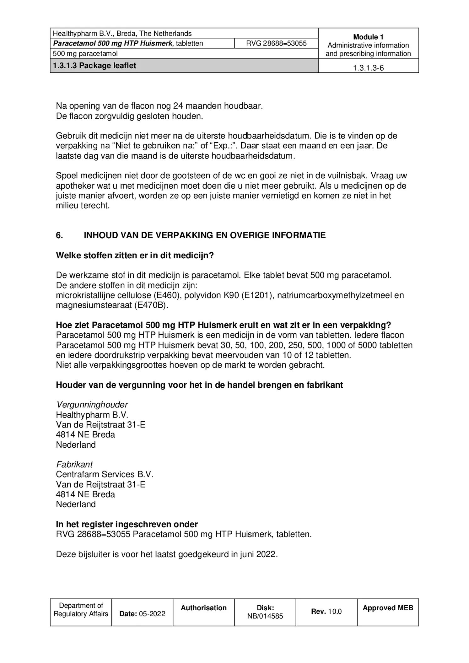 Paracetamol 500mg Tabletten afbeelding van document #6, bijsluiter