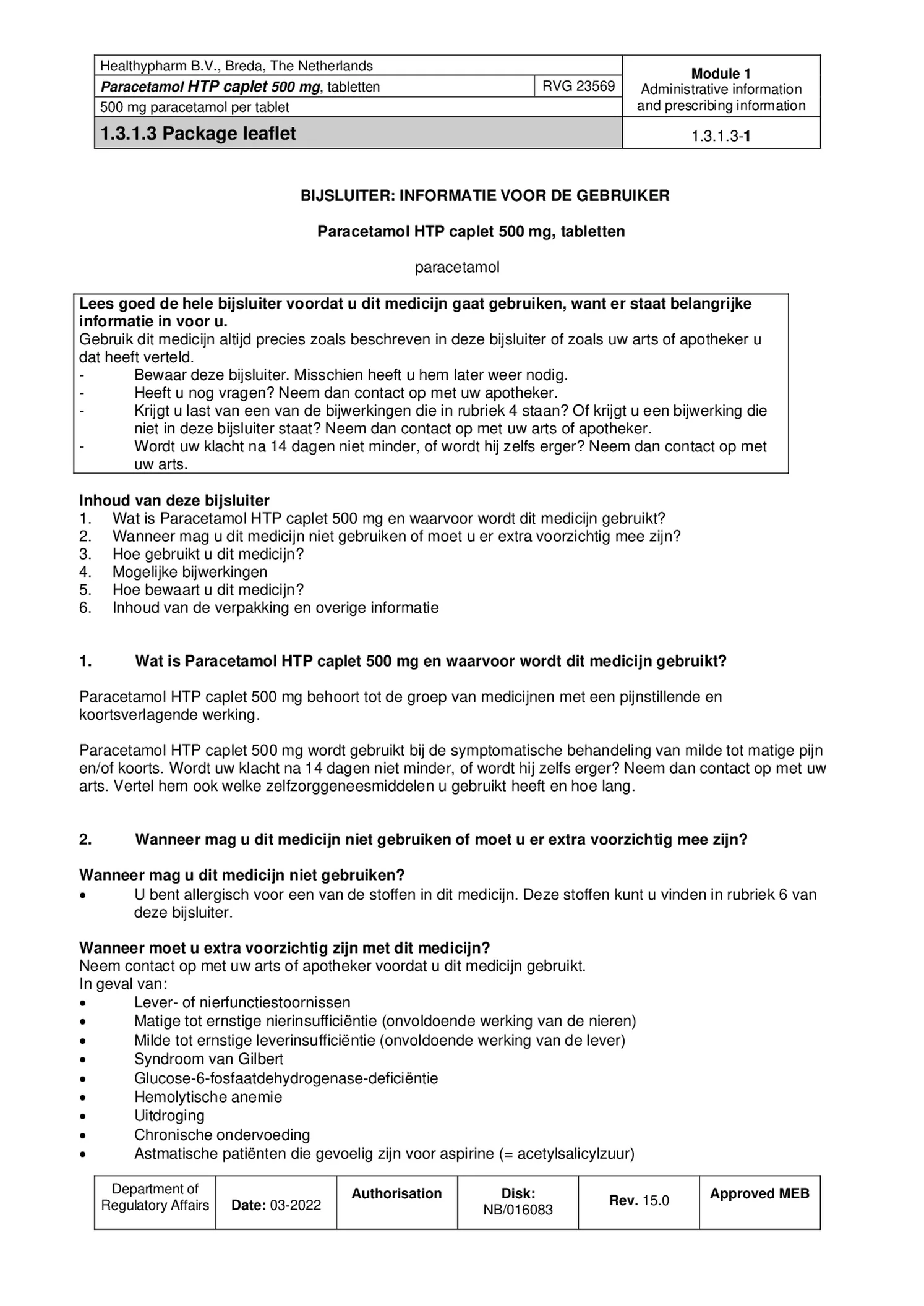 Paracetamol 500mg Caplet afbeelding van document #1, bijsluiter