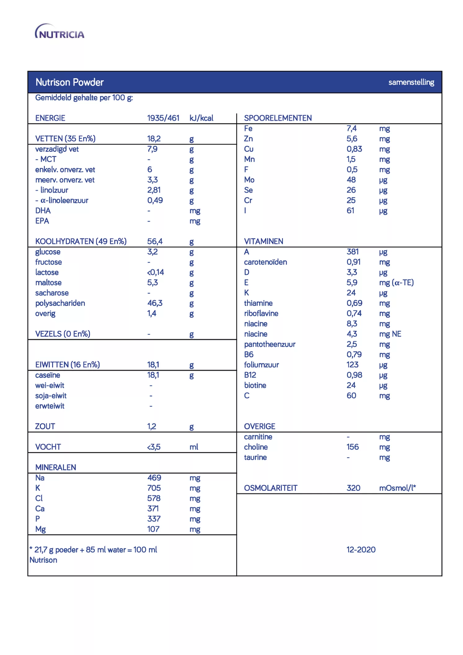 Nutrison Poeder afbeelding van document #29, informatiefolder