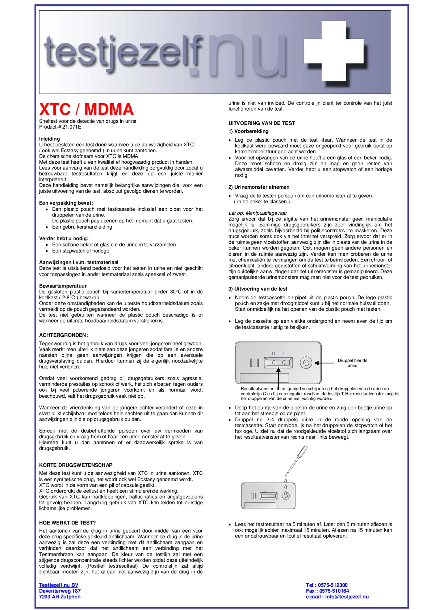 Drugstest MDMA XTC afbeelding van document #1, gebruiksaanwijzing