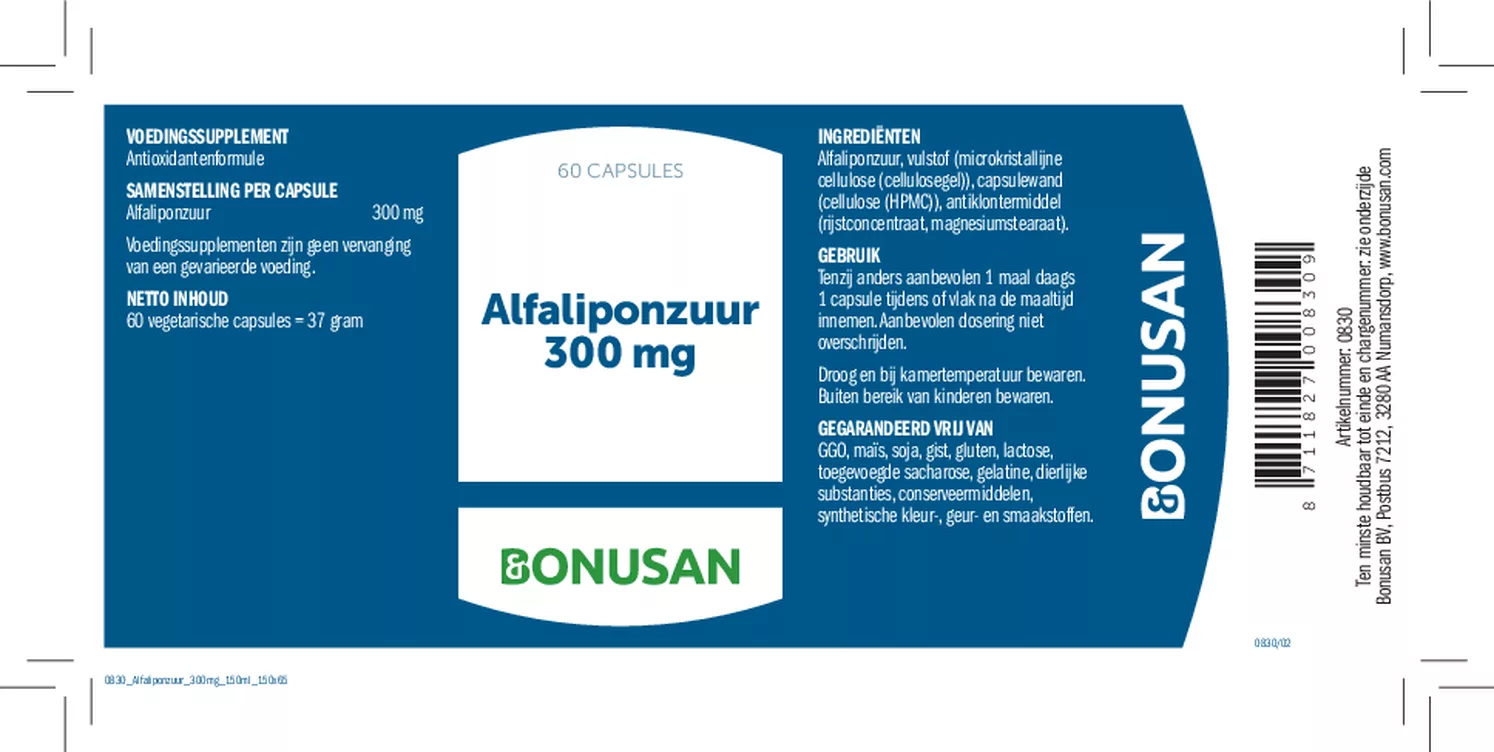 Alfaliponzuur 300mg Capsules afbeelding van document #1, etiket