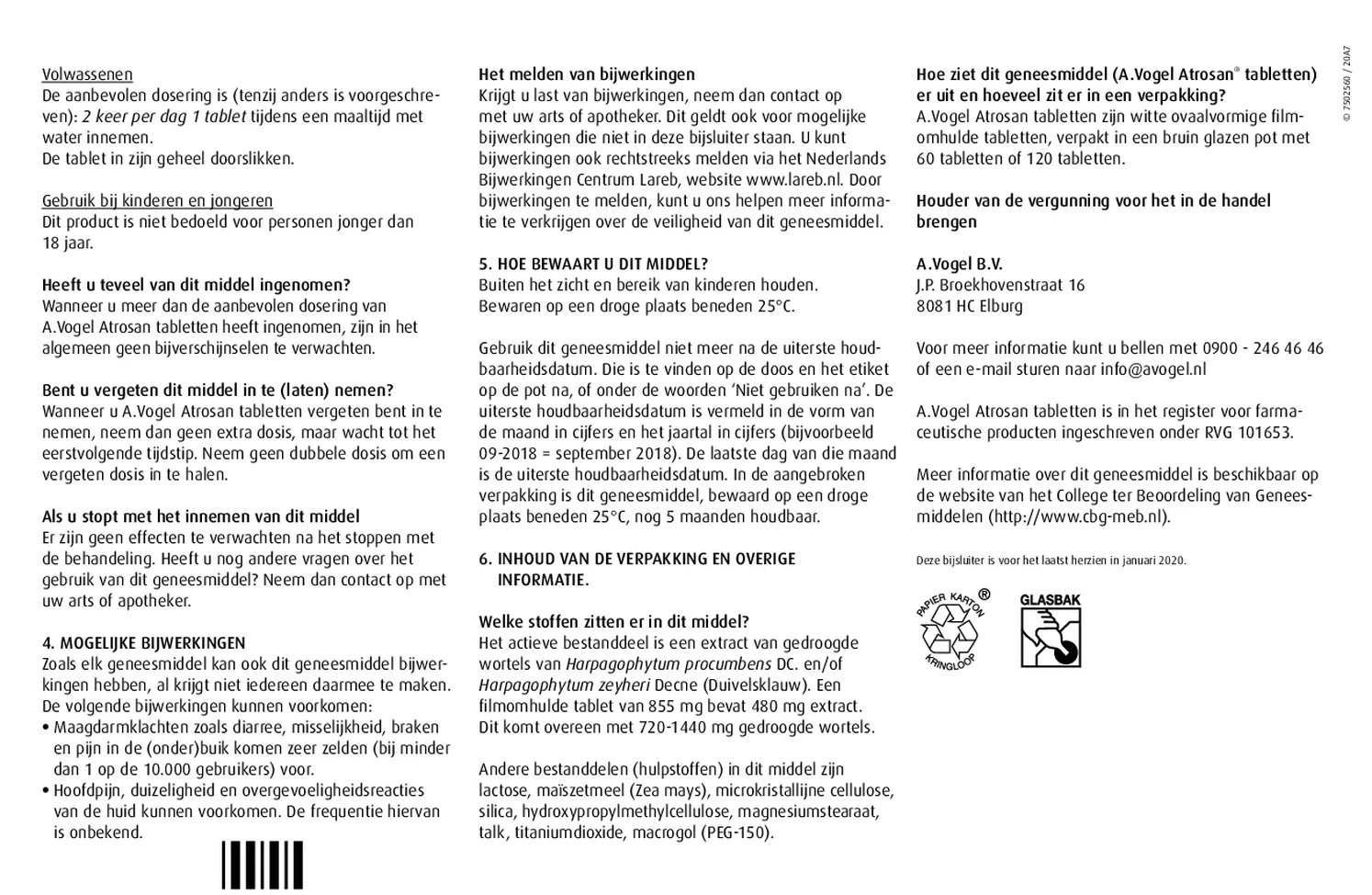 Atrosan Tabletten afbeelding van document #2, bijsluiter