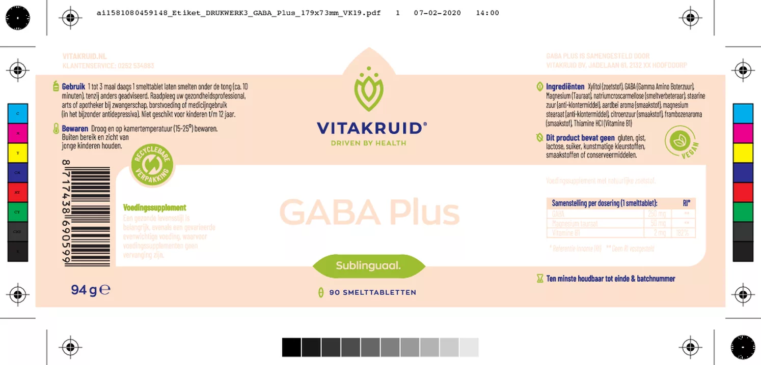 GABA Plus met Vitamine B1 Smelttabletten afbeelding van document #1, etiket