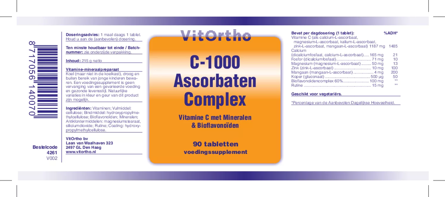 C-1000 Ascorbaten Complex Tabletten afbeelding van document #1, etiket