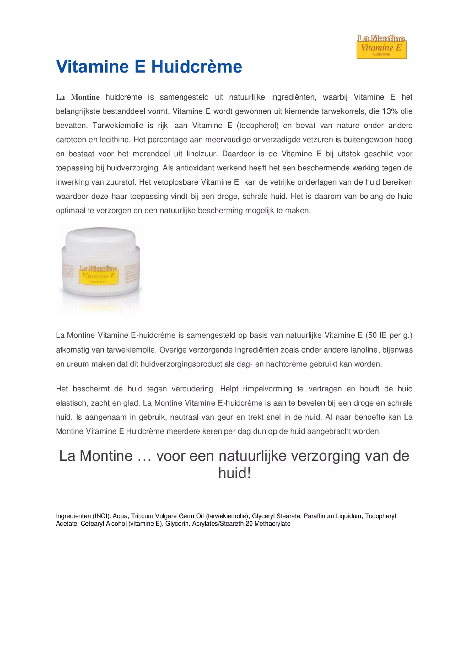 Vitamine E Huidcrème afbeelding van document #1, informatiefolder